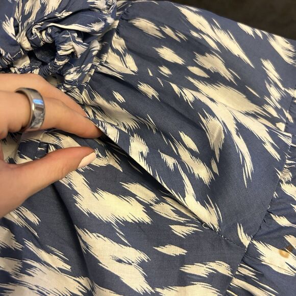 Anthropologie Blue Tassel Dress Mini Puff Sleeve XS Cottagecore Tiered Boho Stai - Picture 9 of 9